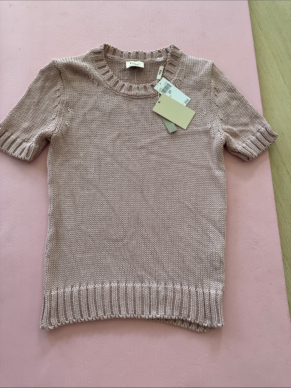 Ellie TAHARI Blush Pink Short-Sleeve Knit Crewneck Sweater